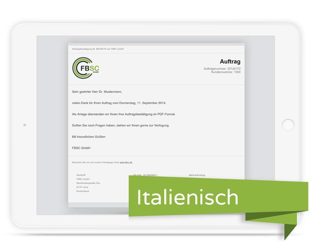 E-Mailtext slim für JTL Druckvorlage Auftragsbestätigung italienisch
