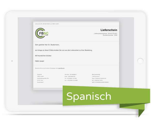 E-Mailtext slim für JTL Druckvorlage Lieferschein spanisch
