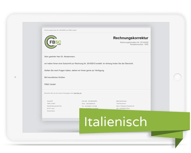 E-Mailtext slim für JTL Druckvorlage Rechnungskorrektur italienisch