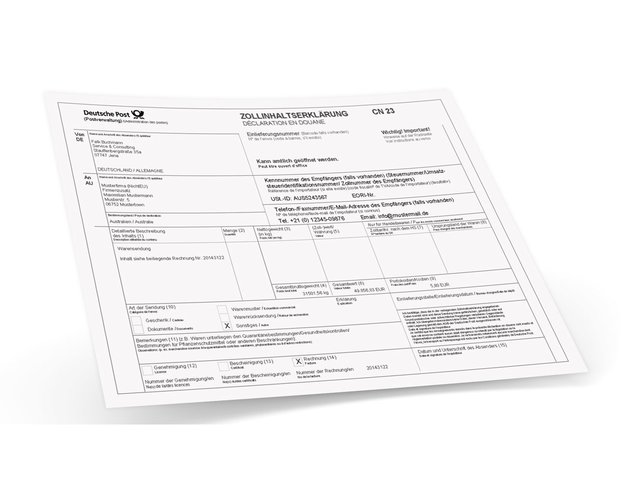Zollinhaltserklärung CN23 Formular integriert in Ihr Rechnungsformular